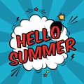 Vector colorful pop art illustration with Hello Summer phrase.