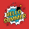 Vector colorful pop art illustration with Hello Summer phrase.