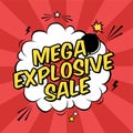 Vector colorful pop art illustration with mega explosive sale discount promotion