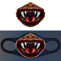 Vector print design concept on face masks. Angry skull mouth art. Colored illustration isolated on white background