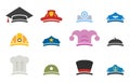 Vector colorful professions hats icons