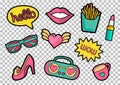 Vector colorful quirky patches set. Pin trendy decoration labels for denim and textile. Vintage hippie style badges. Royalty Free Stock Photo