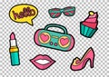 Vector colorful quirky patches set. Pin trendy decoration labels for denim and textile. Vintage hippie style badges. Royalty Free Stock Photo