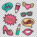 Vector colorful quirky patches set. Pin trendy decoration labels for denim and textile. Vintage hippie style badges. Royalty Free Stock Photo