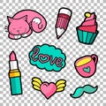 Vector colorful quirky patches set. Pin trendy decoration labels for denim and textile. Vintage hippie style badges. Royalty Free Stock Photo