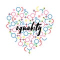 VECTOR colorful in rainbow color gender symbol create heart shape with hand brused in Equality wording Royalty Free Stock Photo