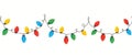 Vector Colorful Retro Holiday Christmas New Year Intertwined String Lights Isolated Horizontal Seamles Border Background Royalty Free Stock Photo