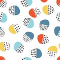 Vector colorful seamless pattern with brush dots, strokes, circles and strokes. Rainbow color on white background. Hand Royalty Free Stock Photo