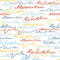 Vector colorful seamless pattern with brush strokes letter. Summer fantasy . Rainbow color on white background. Hand