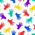 Vector colorful seamless pattern in contemporary style. Abstract trendy background with drawing human hands. Bright