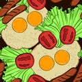Vector colorful seamless pattern of healthy delicious breakfast.