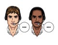 Vector colorful set avatars of men working at contact centre