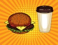 Vector colorful set of a fast food and drink isolated pop art background. Royalty Free Stock Photo