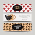 Vector colorful set of modern banners with coffee backgrounds