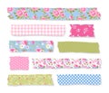 Vector colorful set of sticky washi tapes with torn edges. Collection of adhesive scotch strips with polka dots, plaid, floral Royalty Free Stock Photo