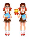 Vector colorful set of two girl going back to school. Royalty Free Stock Photo
