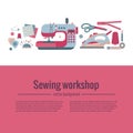 Vector colorful sewing workshop concept. Royalty Free Stock Photo