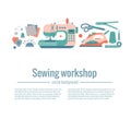 Vector colorful sewing workshop concept. Royalty Free Stock Photo