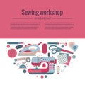 Vector colorful sewing workshop concept. Royalty Free Stock Photo