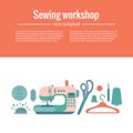 Vector colorful sewing workshop concept. Royalty Free Stock Photo