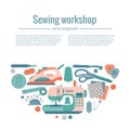 Vector colorful sewing workshop concept. Royalty Free Stock Photo