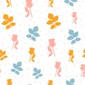 vector colorful silhouette rose flowers on white background seamless pattern with polka dot.