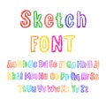 Vector Colorful Sketchy Font, Hand Drawn Letters Set, Isolated.