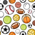 Vector sport balls seamless pattern or background Royalty Free Stock Photo