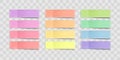 Vector colorful sticky notes, stickers with shadows isolated on a transparent background. Multicolor paper adhesive tape