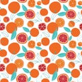 Vector colorful tasty oranges seamless repeat pattern on white background.