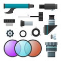 Vector colorful telescope accessories collection Royalty Free Stock Photo