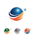 Vector colorful travel agency icon design idea with illustration globe and airplane Royalty Free Stock Photo