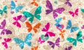 Vector colorful valentines pattern with butterflies, hearts and flowers