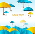 Vector colorful yellow and blue umbrellas flying Royalty Free Stock Photo