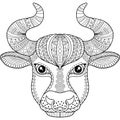 Vector coloring book for adult. Silhouette of bull isolated on white background. Zodiac sign Taurus. Abstract background animal pr Royalty Free Stock Photo