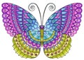 Vector Coloring book for adults. Decorative butterfly of bright colors. image for print on clothes, coloring, backgrounds Royalty Free Stock Photo