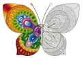 Vector Coloring book for adults. Decorative butterfly of bright colors. image for print on clothes, coloring, backgrounds