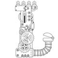 Vector coloring book for adults. Steampunk font. Mechanical alphabet made of metal gears and various details on white