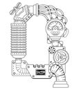 Vector coloring book for adults. Steampunk font. Mechanical alphabet made of metal gears and various details on white background. Royalty Free Stock Photo