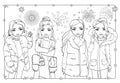 Coloring Girls In Winter Coats Watching Fireworks