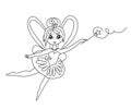 Vector coloring book for children and adults in cartoon style with a cute fairy. Beautiful fairy with wings and a magic wand.