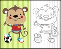 Funny smiling monkey cartoon wearing soccer costume with a ball Royalty Free Stock Photo