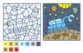 Vector coloring page, Puzzle game, Color by number lunar rover, mars rover, galaxy space