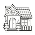 Vector coloring for children. Illustration of single thin line art house