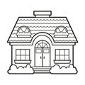 Vector coloring for children. Illustration of single thin line art house