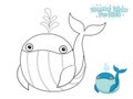 Vector Coloring The Cute Cartoon Whale. Educational Game for Kids. Vector Illustration With Cartoon Style Funny Sea Animal Royalty Free Stock Photo