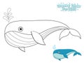 Vector Coloring The Cute Cartoon Whale. Educational Game for Kids. Vector Illustration With Cartoon Style Funny Sea Animal Royalty Free Stock Photo