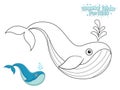 Vector Coloring The Cute Cartoon Whale. Educational Game for Kids. Vector Illustration With Cartoon Style Funny Sea Animal Royalty Free Stock Photo