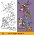 Vector coloring halloween illustration mummy and witch Royalty Free Stock Photo