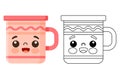 Coloring for kids. Kawaii pink cups. Black and white contour